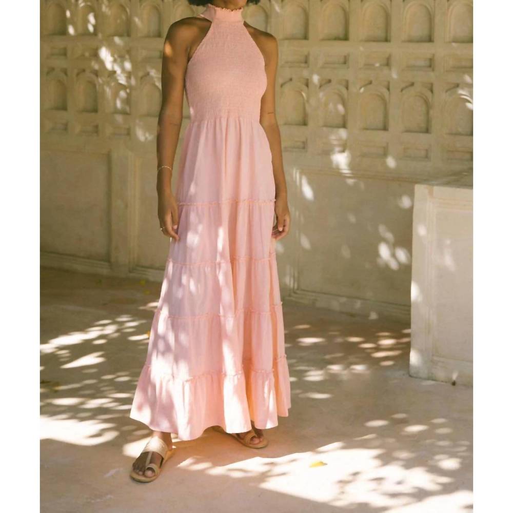 NEW PHIE COLLECTIVE brushed cotton long halter dress in peach